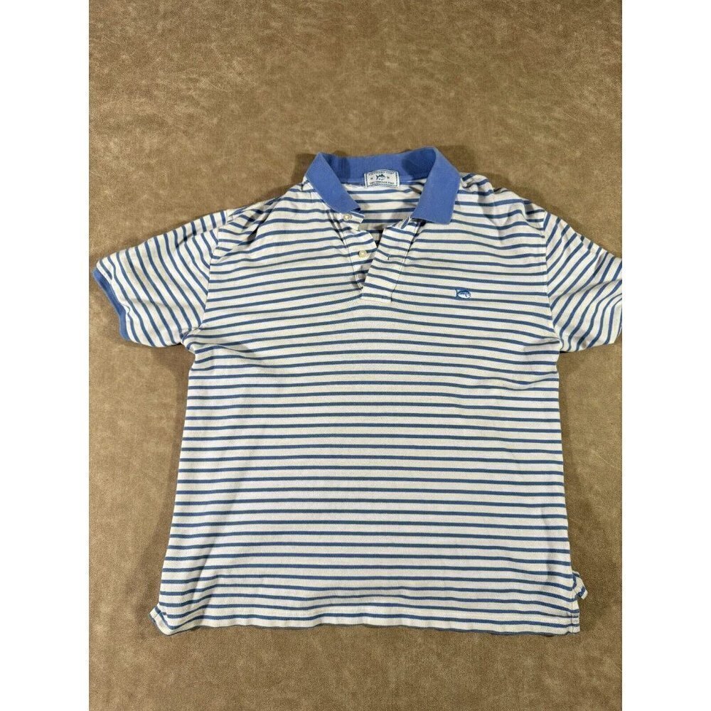 Southern Tide Mens The Skipjack Polo Shirt Stripes Short Sleeve Blue Medium 38‎